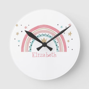 Cute Rainbow Stars Round Clock