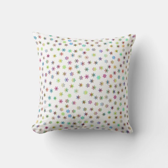 Cute Rainbow Stars & Snowflakes Pattern Throw Pillow (Front)