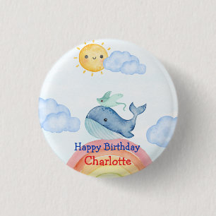 Cute Rainbow stingray whale fish Birthday party 1 Inch Round Button