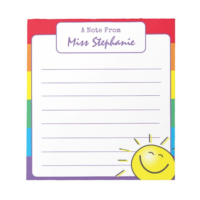 Cute Rainbow Stripe And Sunshine From Teacher Notepad (Front)