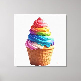 Cute Rainbow Swirl Ice Cream Waffle Cup  Canvas Print