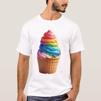 Cute Rainbow Swirl Ice Cream Waffle Cup  T-Shirt