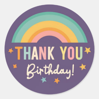 Cute Rainbow Thank You Purple Kids Birthday Classic Round Sticker