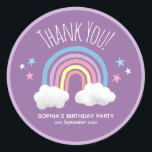 Cute Rainbow Thank You Purple Kids Birthday Classic Round Sticker<br><div class="desc">This cute and magical girls purple baby shower favour sticker design features a rainbow and stars,  and can be personalized with your child's name and the date of your birthday party. The perfect whimsical 'thank you' favour stickers for your kids birthday party.</div>