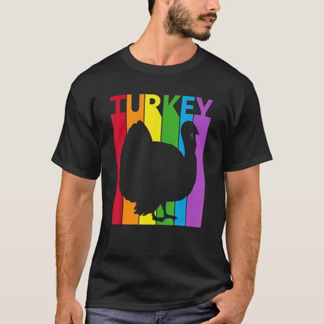 Cute Rainbow Turkey bird T-Shirt (Front)