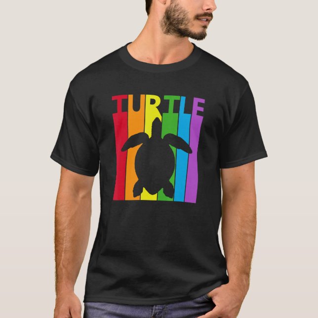 Cute Rainbow Turtle Animal Lover T-Shirt (Front)