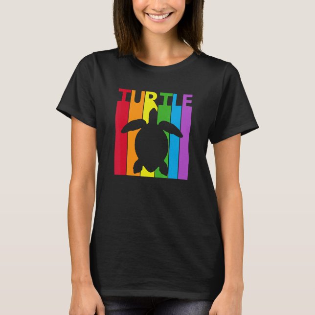Cute Rainbow Turtle Animal Lover T-Shirt (Front)