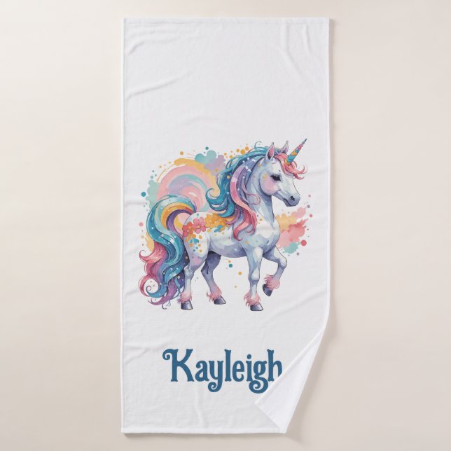 Cute Rainbow Unicorn (Serviette de bain)