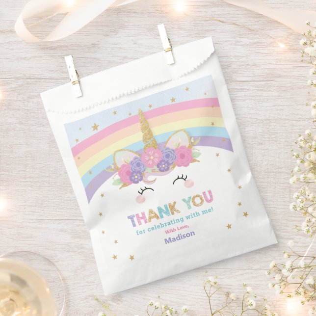 Cute Rainbow Unicorn 1st 2nd Birthday Party Budget Favour Bag (Clipped)