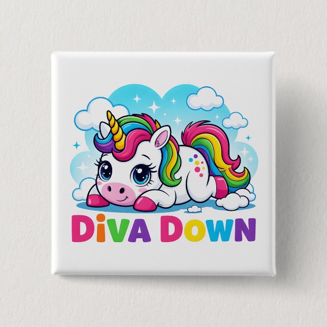 Cute Rainbow Unicorn 2 Inch Square Button (Front)