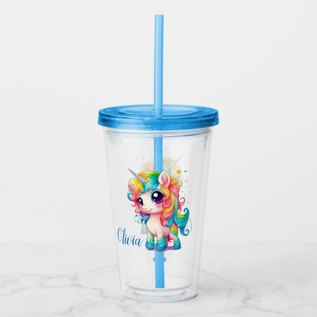 Cute Rainbow Unicorn Acrylic Tumbler (Front)