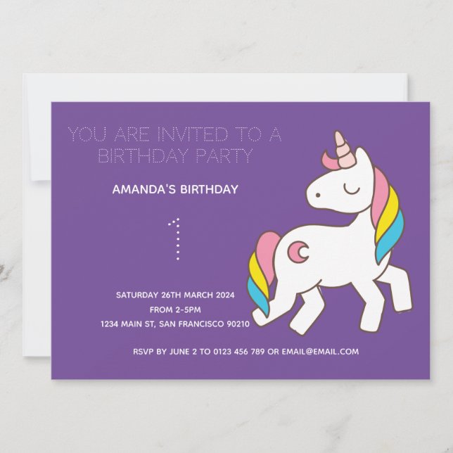 Cute Rainbow Unicorn Anniversaire Fête Invitation (Devant)