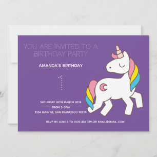 Cute Rainbow Unicorn Anniversaire Fête Invitation