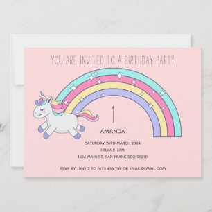 Cute Rainbow Unicorn Anniversaire Fête Invitation