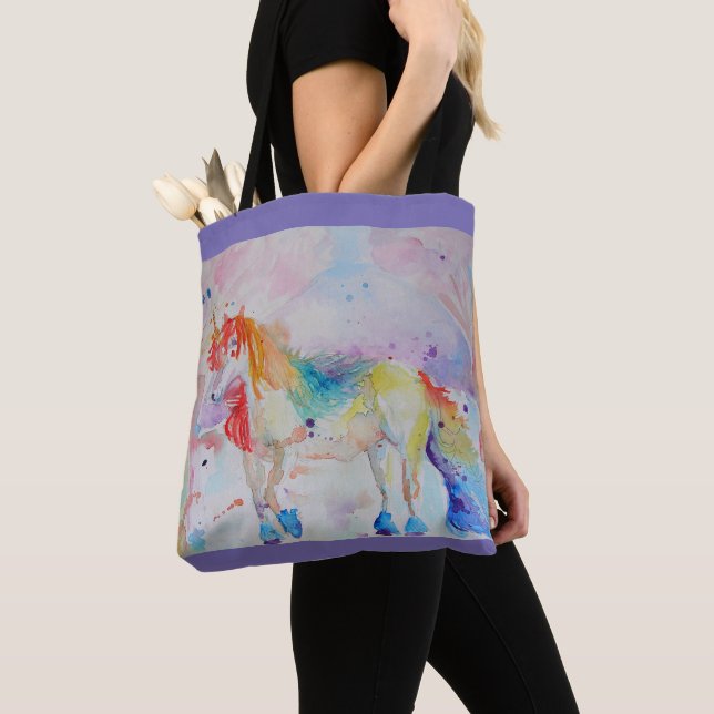 Cute Rainbow Unicorn Aquarelle Sac fourre-tout d'a (De près)