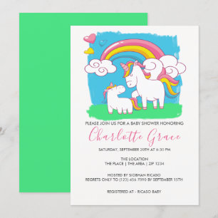 Cute Rainbow Unicorn Baby Shower Invitation