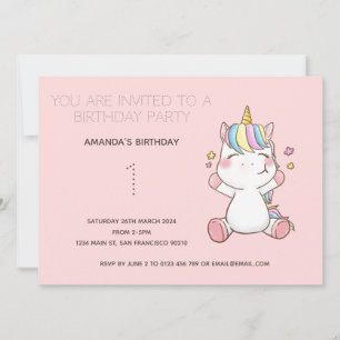 Cute Rainbow Unicorn Birthday Party Invitation