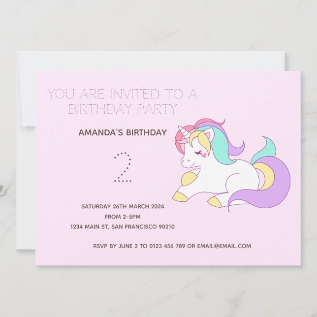 Cute Rainbow Unicorn Birthday Party Invitation (Front)