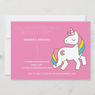 Cute Rainbow Unicorn Birthday Party Invitation