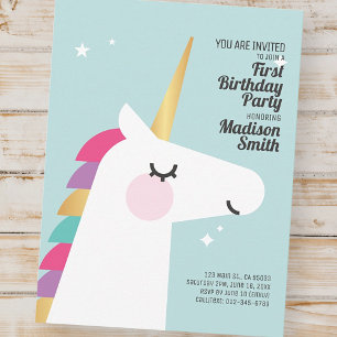 Cute Rainbow Unicorn Birthday Party Invitation Postcard