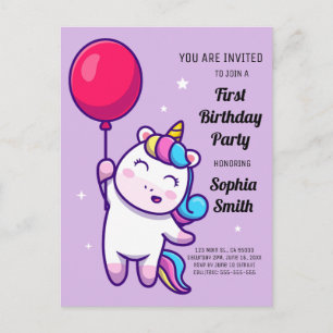 Cute Rainbow Unicorn Birthday Party Postcard
