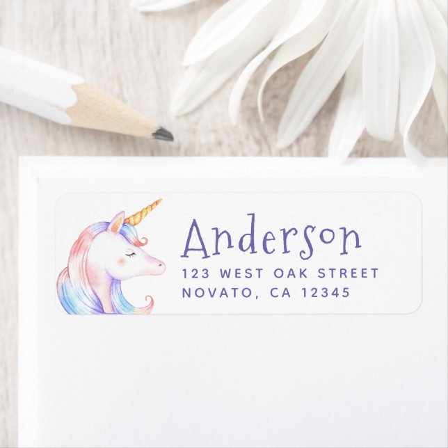 Cute Rainbow Unicorn Birthday Return Address (Insitu)