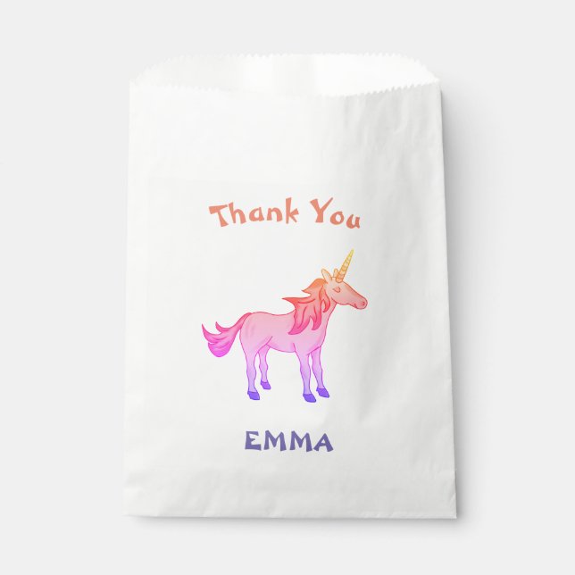 Cute Rainbow Unicorn Birthday Thank You Favour Bag (Front)
