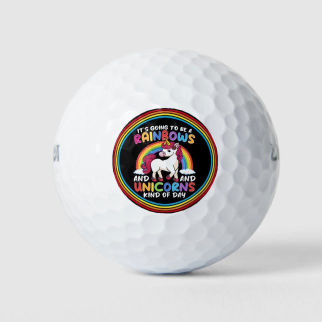 Cute Rainbow Unicorn Cool Birthday Present Funny Golf Balls (Front)
