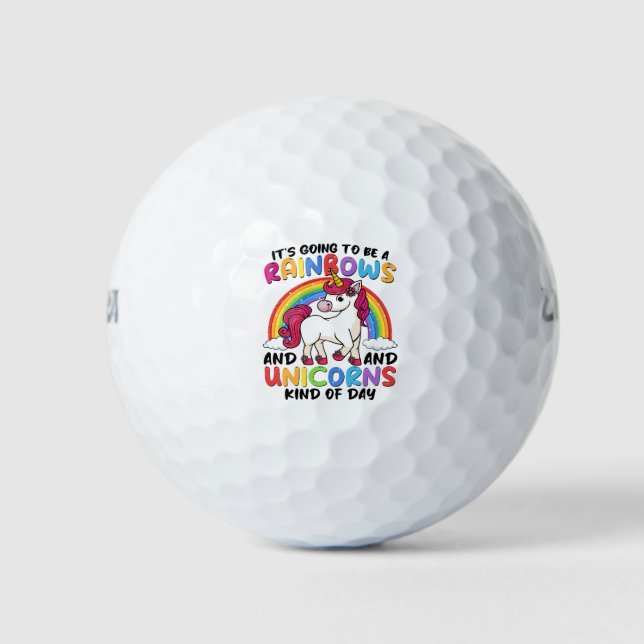 Cute Rainbow Unicorn Cool Birthday Present Funny Golf Balls (Front)