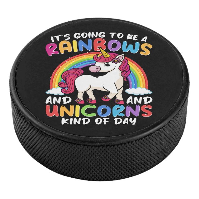 Cute Rainbow Unicorn Cool Birthday Present Funny Hockey Puck (3/4)