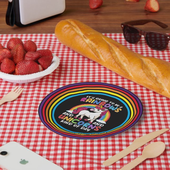Cute Rainbow Unicorn Cool Birthday Present Funny Paper Plate (Picnic)