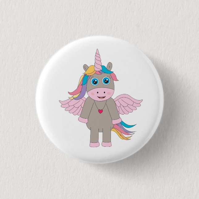 Cute Rainbow Unicorn Design 1 Inch Round Button (Front)