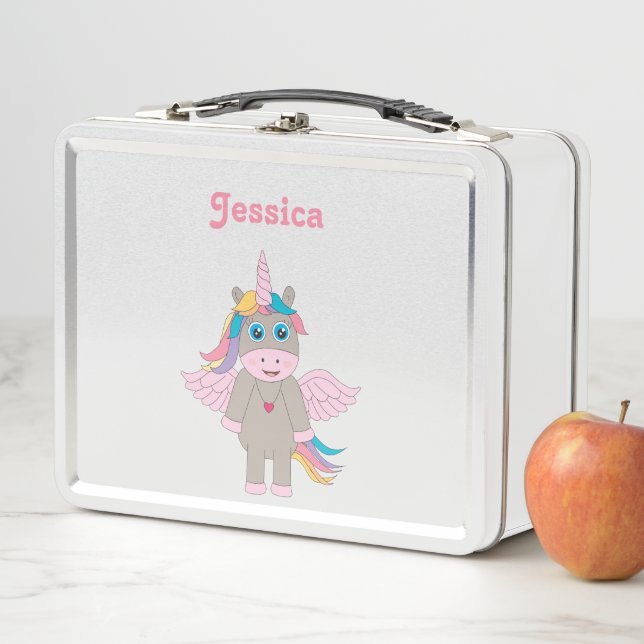 Cute Rainbow Unicorn Design School Metal Lunch Box (In Situ)