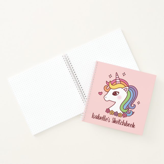 Cute Rainbow Unicorn Doodle Girls Sketchbook Notebook (Inside)