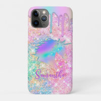 Cute Rainbow unicorn faux Glitter stars monogram
