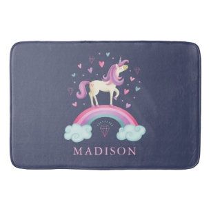 Cute Rainbow Unicorn Girl Bath Mat