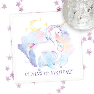 Cute Rainbow Unicorn Girl's Birthday Party Napkin