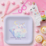 Cute Rainbow Unicorn Girl's Birthday Party Paper Plate<br><div class="desc">This sweet birthday party paper plate features a cute rainbow unicorn illustration,  a lavender colour background,  and simple yet fun purple typography. This design is perfect for a young girl's birthday party! There are coordinating party invitations and mailing accessories to match this design.</div>