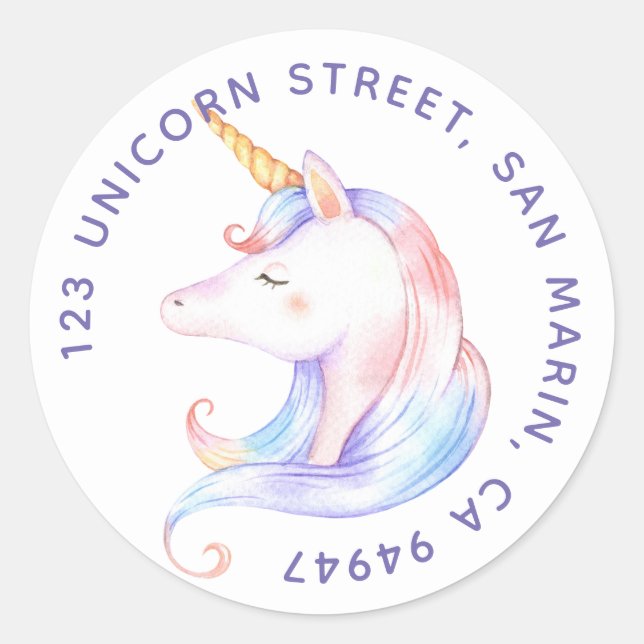 Cute Rainbow Unicorn Girls | Round Address Label (Front)