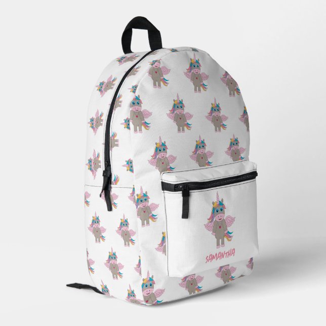 Cute Rainbow Unicorn Girly Custom Name Printed Backpack (Back Corner Left)