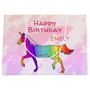 Cute Rainbow Unicorn Girly Kids Birthday Large Gift Bag