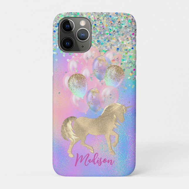 Cute Rainbow unicorn glitter balloons monogram Case-Mate iPhone Case (Back)