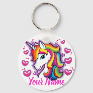 Cute Rainbow Unicorn Horse with Stars Hearts Keychain