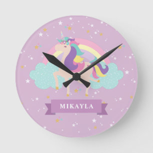 Cute Rainbow Unicorn kids Round Clock