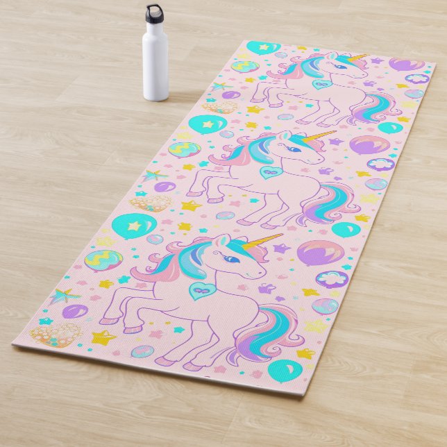 Cute rainbow unicorn magical Balloon birthday kids Yoga Mat (In Situ)