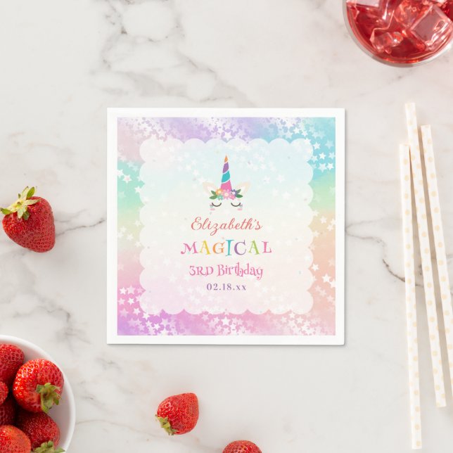 Cute Rainbow Unicorn Magical Birthday Party Napkin (Insitu)
