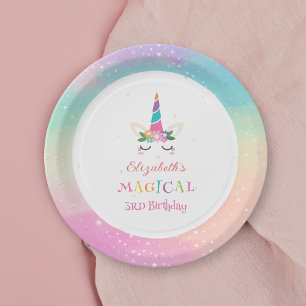 Cute Rainbow Unicorn Magical Birthday Party Paper Plate