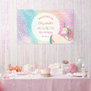 Cute Rainbow Unicorn Magical Birthday Welcome Banner