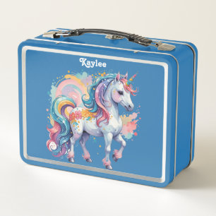 Cute Rainbow Unicorn Metal Lunch Box