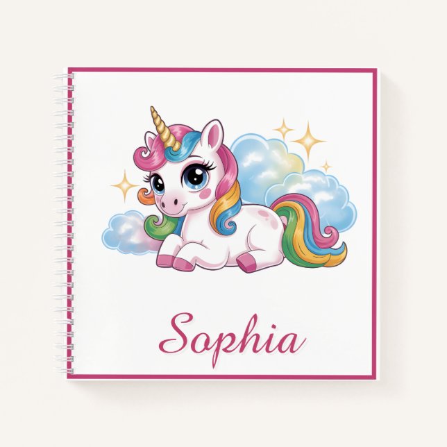 Cute Rainbow Unicorn Notebook (Front)